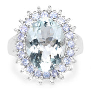 Bids.com 5.30 Carat Genuine Aquamarine, Tanzanite & White Topaz .925 Sterling Silver Ring Rings