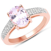 Bids.com 14K Rose Gold Plated 2.91 Carat Genuine Kunzite and White Zircon .925 Sterling Silver Ring Rings