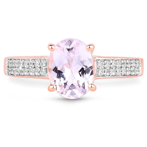 Bids.com 14K Rose Gold Plated 2.91 Carat Genuine Kunzite and White Zircon .925 Sterling Silver Ring Rings