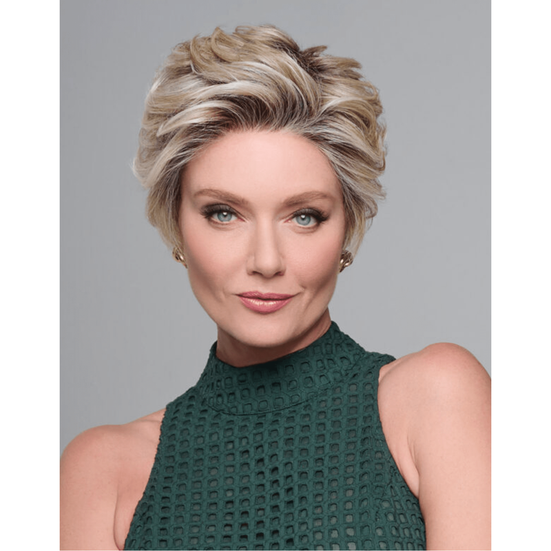VIP Extensions Raquel Welch on The Cover Short Pixie Cut Wig with Texture and Soft Waves, Average Cap Size, RL17/23SS Iced Latte Macchiato Wig