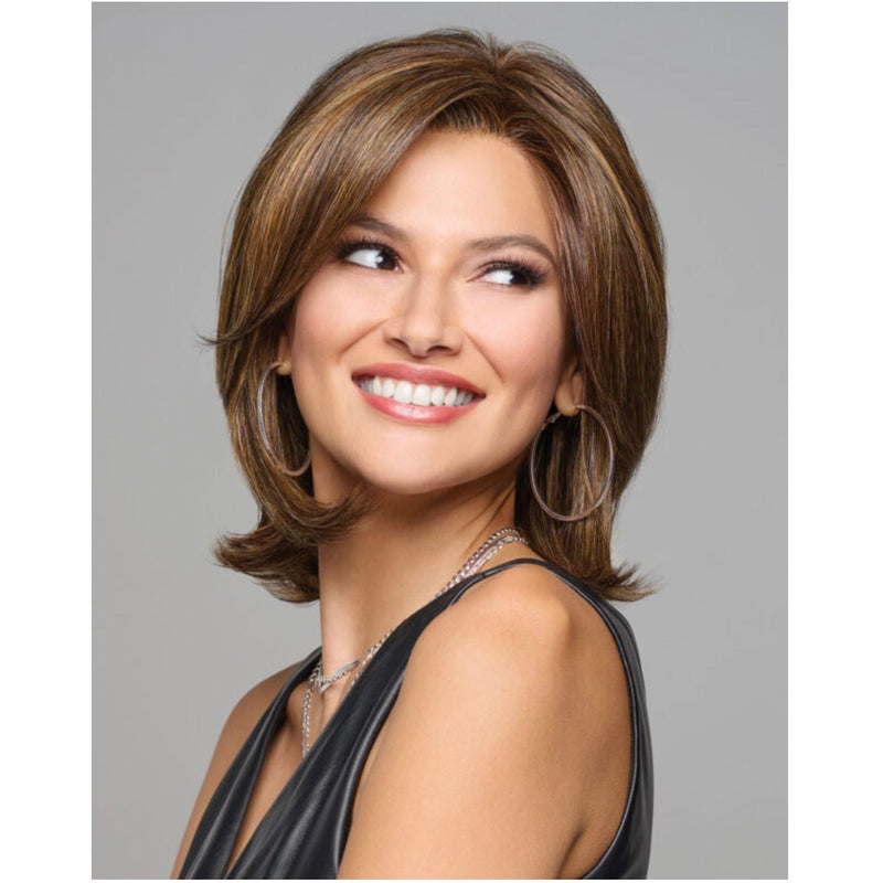VIP Extensions Raquel Welch Take A Bow Chin Length Layered Wig with Hand Tied Base by Hairuwear, Petite Average Cap, RL1621SS Shaded Sand Synthetic Wig