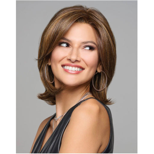 VIP Extensions Raquel Welch Take A Bow Chin-Length Layered Wig with Hand-Tied Base, Petite Average Cap, RL16/21SS Shaded Sand Synthetic Wig Dark Gray