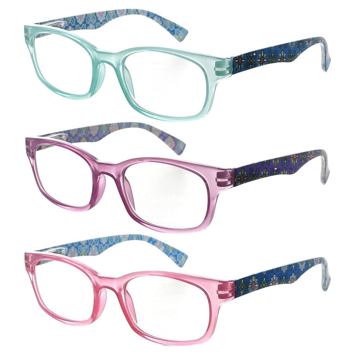 eyekeeper.com - 3 Pack Floral Print Rectangle Reading Glasses 3PKR029