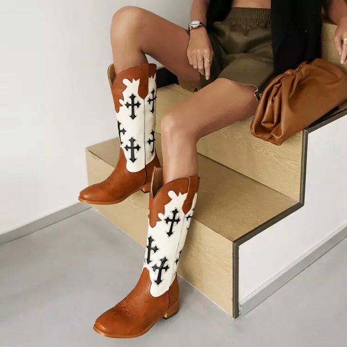 Retro Pattern Cowboy Western Boots For Women