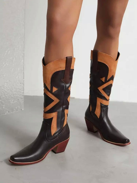 Retro Pattern Cowboy Western Boots For Women