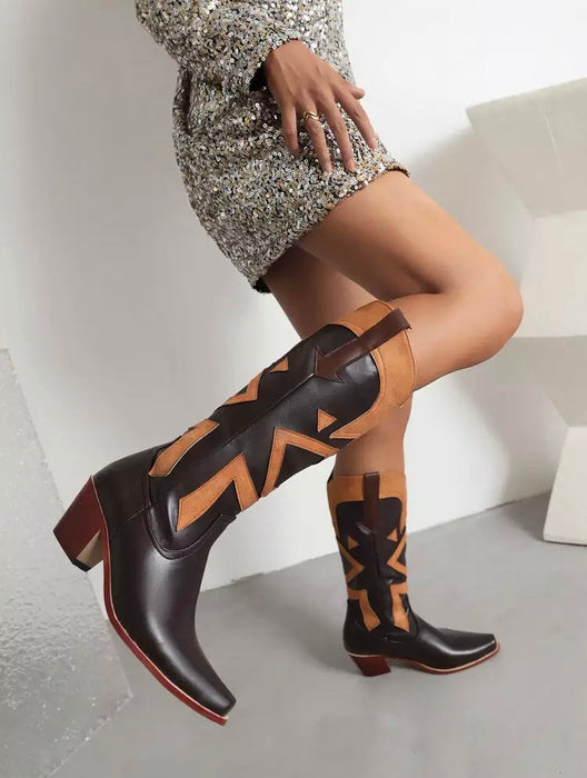 Retro Pattern Cowboy Western Boots For Women