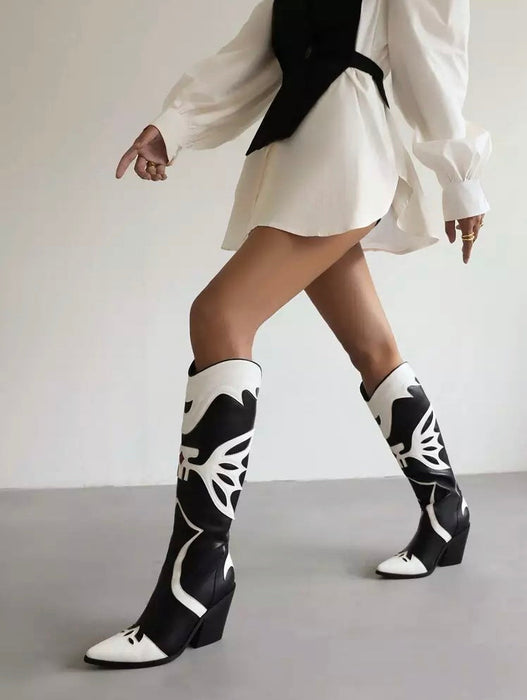 Retro Pattern Cowboy Western Boots For Women