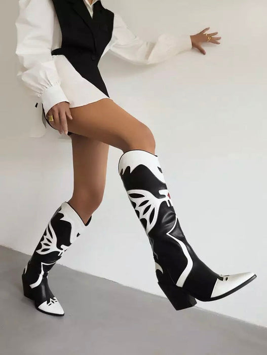 Retro Pattern Cowboy Western Boots For Women