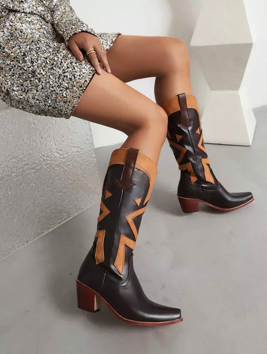 Retro Pattern Cowboy Western Boots For Women