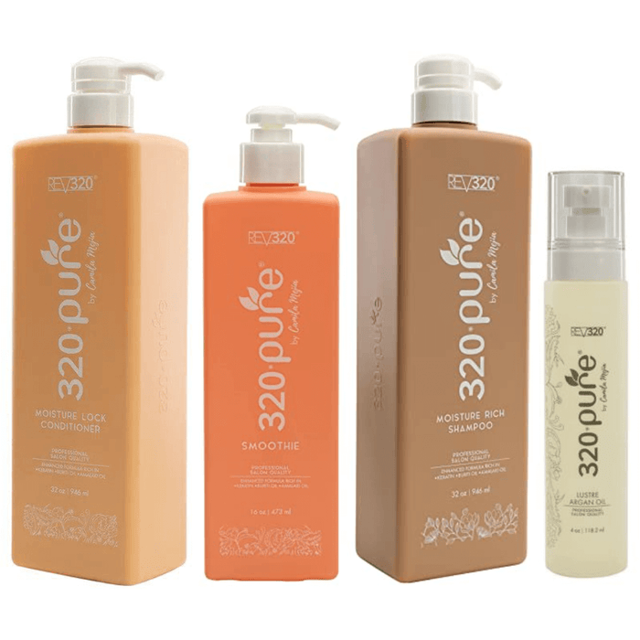 Rev320 Pure Combo Set, Moisture Rich Shampoo, Moisture Lock Conditioner, Smoothie, Luster Argan Oil