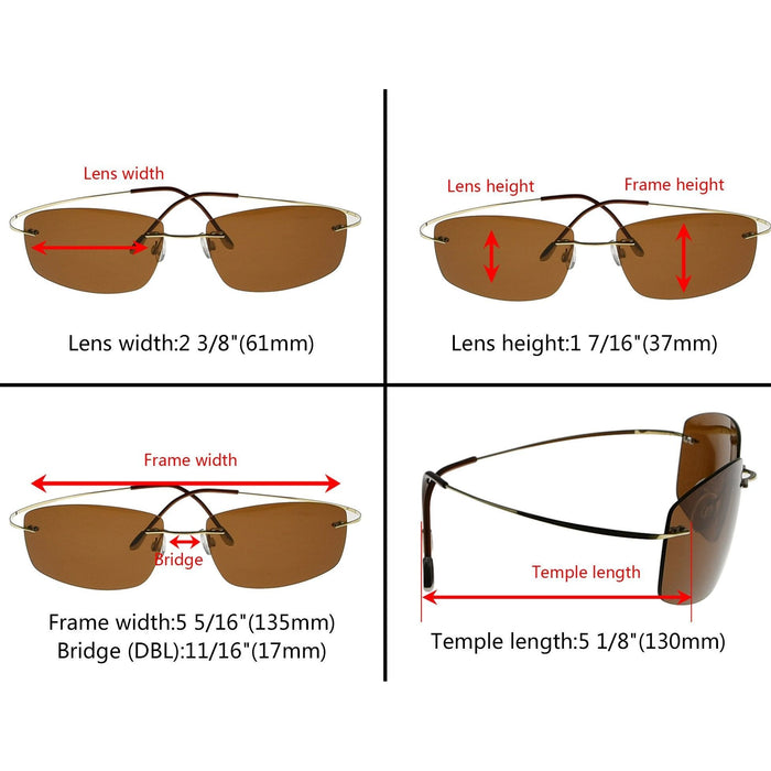 Eyekeeper.Com - Rectangle Rimless Titanium Frame Polarized Sunglasses S1504