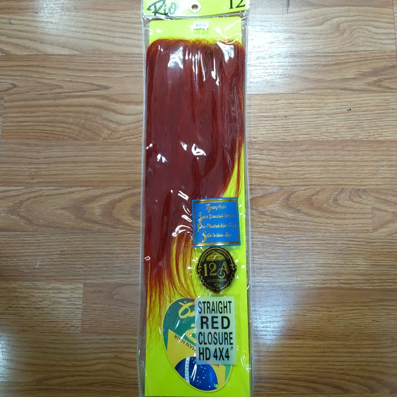 VIP Extensions Rio Closure 12" Straight Red Color 4 By 4 Hair Extension