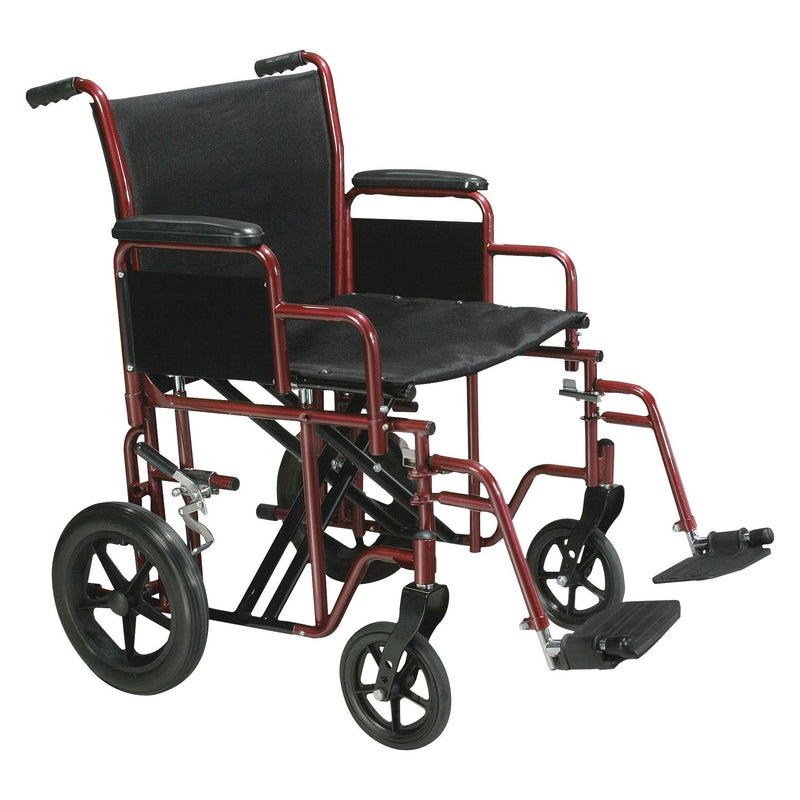 RIO Medical Supplies Bariatric Heavy Duty Transport Wheelchair with Swing Away Footrest, 20" Seat, Red