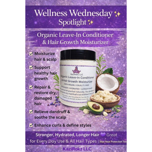 KaziRokz Organic Leave- In Hair Conditioner 8oz. (100% Vegan / Cruelty Free) / Mega Gro!!!