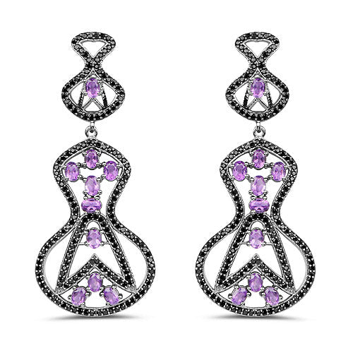 Bids.com 5.30 Carat Genuine Amethyst and Black Spinel .925 Sterling Silver Earrings Earrings