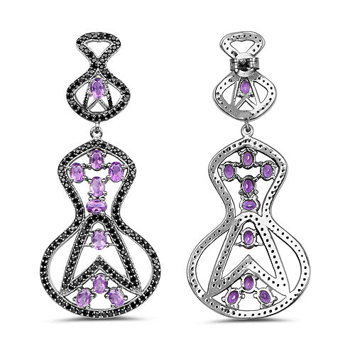 Bids.com 5.30 Carat Genuine Amethyst and Black Spinel .925 Sterling Silver Earrings Earrings