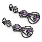 Bids.com 5.30 Carat Genuine Amethyst and Black Spinel .925 Sterling Silver Earrings Earrings
