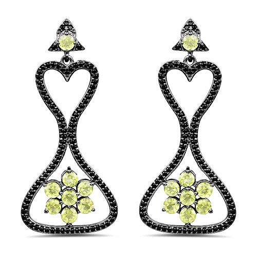 Bids.com 6.93 Carat Genuine Peridot and Black Spinel .925 Sterling Silver Earrings Earrings