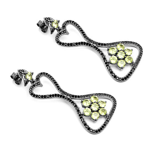 Bids.com 6.93 Carat Genuine Peridot and Black Spinel .925 Sterling Silver Earrings Earrings
