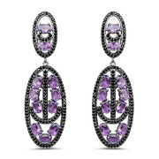 Bids.com 12.45 Carat Genuine Amethyst and Black Spinel .925 Sterling Silver Earrings Earrings