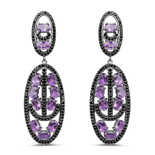 Bids.com 12.45 Carat Genuine Amethyst and Black Spinel .925 Sterling Silver Earrings Earrings