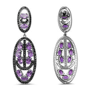 Bids.com 12.45 Carat Genuine Amethyst and Black Spinel .925 Sterling Silver Earrings Earrings