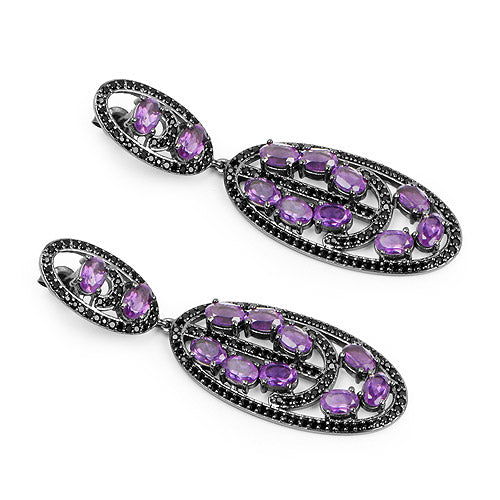 Bids.com 12.45 Carat Genuine Amethyst and Black Spinel .925 Sterling Silver Earrings Earrings