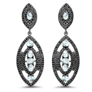 Bids.com 8.80 Carat Genuine Blue Topaz and Black Spinel .925 Sterling Silver Earrings Earrings