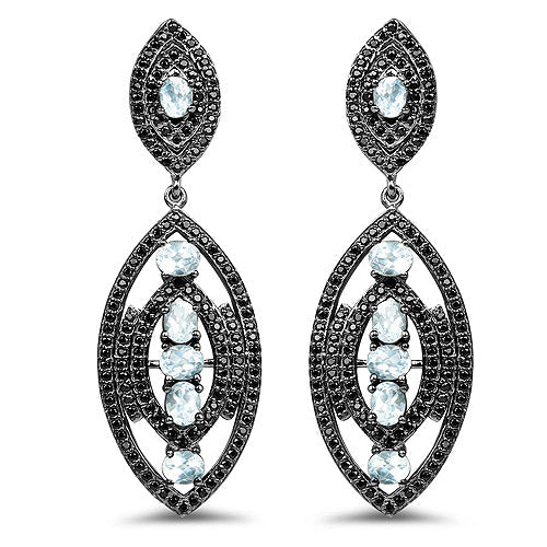 Bids.com 8.80 Carat Genuine Blue Topaz and Black Spinel .925 Sterling Silver Earrings Earrings