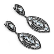 Bids.com 8.80 Carat Genuine Blue Topaz and Black Spinel .925 Sterling Silver Earrings Earrings