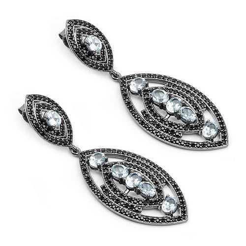 Bids.com 8.80 Carat Genuine Blue Topaz and Black Spinel .925 Sterling Silver Earrings Earrings