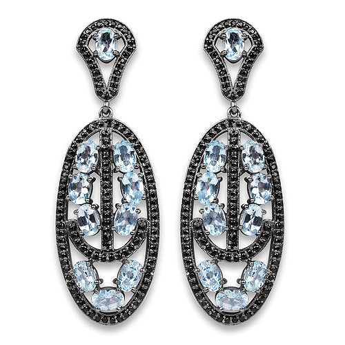 Bids.com 13.80 Carat Genuine Blue Topaz and Black Spinel .925 Sterling Silver Earrings Earrings