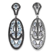 Bids.com 13.80 Carat Genuine Blue Topaz and Black Spinel .925 Sterling Silver Earrings Earrings