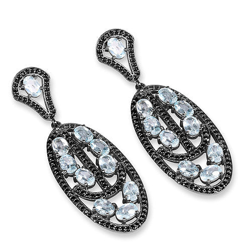 Bids.com 13.80 Carat Genuine Blue Topaz and Black Spinel .925 Sterling Silver Earrings Earrings
