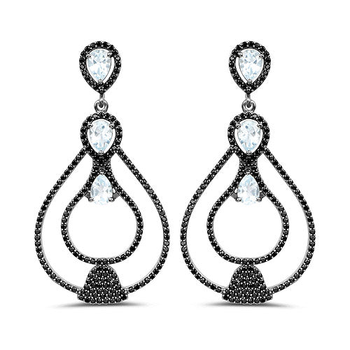 Bids.com 8.81 Carat Genuine Blue Topaz and Black Spinel .925 Sterling Silver Earrings Earrings