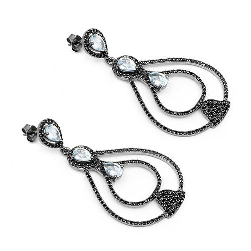 Bids.com 8.81 Carat Genuine Blue Topaz and Black Spinel .925 Sterling Silver Earrings Earrings