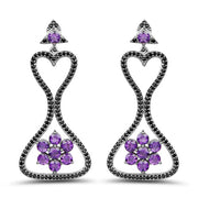 Bids.com 6.31 Carat Genuine Amethyst & Black Spinel .925 Sterling Silver Earrings Earrings