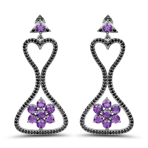 Bids.com 6.31 Carat Genuine Amethyst & Black Spinel .925 Sterling Silver Earrings Earrings