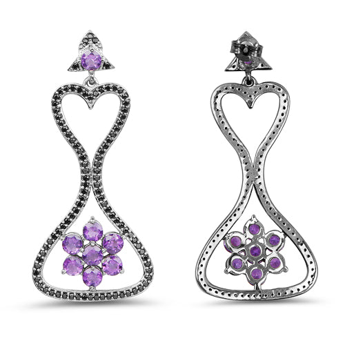 Bids.com 6.31 Carat Genuine Amethyst & Black Spinel .925 Sterling Silver Earrings Earrings