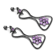 Bids.com 6.31 Carat Genuine Amethyst & Black Spinel .925 Sterling Silver Earrings Earrings