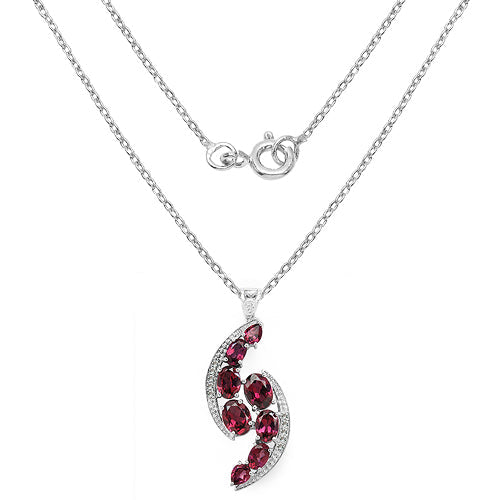 Bids.com 7.29 Carat Genuine Rhodolite & White Topaz .925 Sterling Silver Pendant Pendants