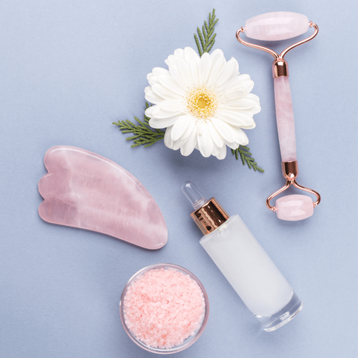 ZAQ Skin & Body - ZAQ Skin & Body -  Rose Quartz Facial Roller, Gua Sha Board + Brush Set