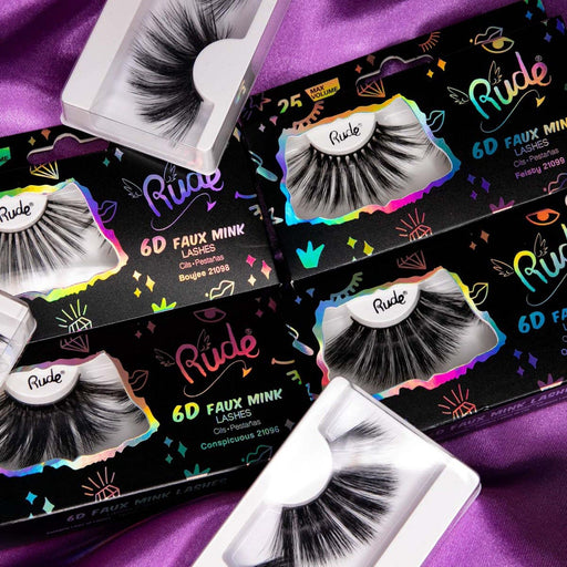 Rude Cosmetics Essential Faux Mink 6D Lashes False Eyelashes Thistle Conspicuous,Opulent,Boujee,Feisty