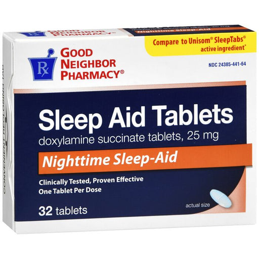 Good Neighbor Pharmacy GNP Nighttime Sleep Aid 25mg Tablets (32 Count) Sleeping Aids White Smoke