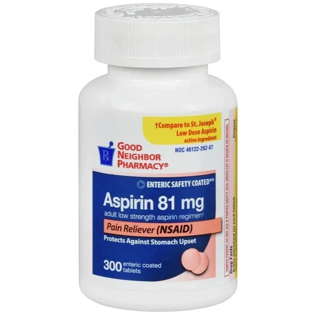 Good Neighbor Pharmacy GNP Low Dose Aspirin 81 mg, Enteric Coated Tablets (300 Count) Medicine & Drugs