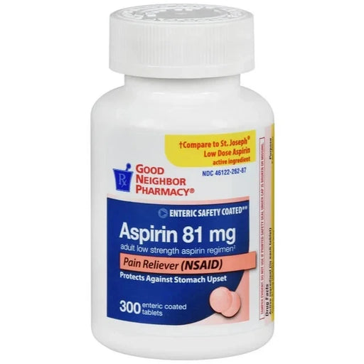 Good Neighbor Pharmacy GNP Low Dose Aspirin 81 mg, Enteric Coated Tablets (300 Count) Medicine & Drugs Lavender