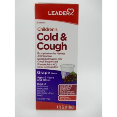 Leader Children’s Cold & Cough Liquid, Grape Flavor, Alcohol-Free, 4 fl oz