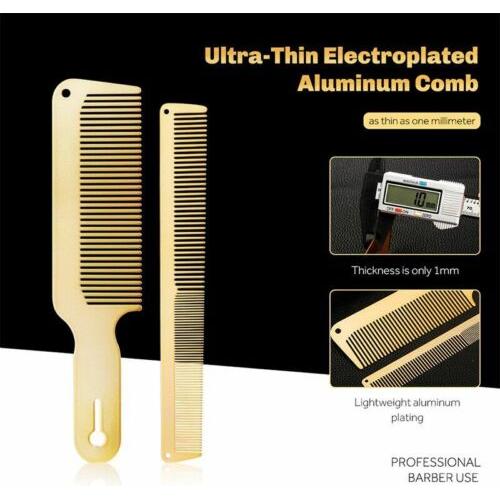 Professional Metal Styling Cutting Comb And Flat Top Clipper Comb Set Gold Color + Fade Brush