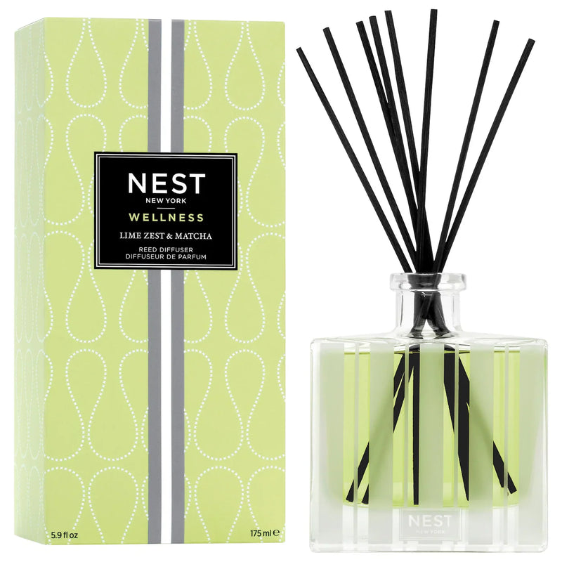 Nava Beauty Nest New York Lime Zest & Matcha Reed Diffuser 5.9 OZ White Smoke