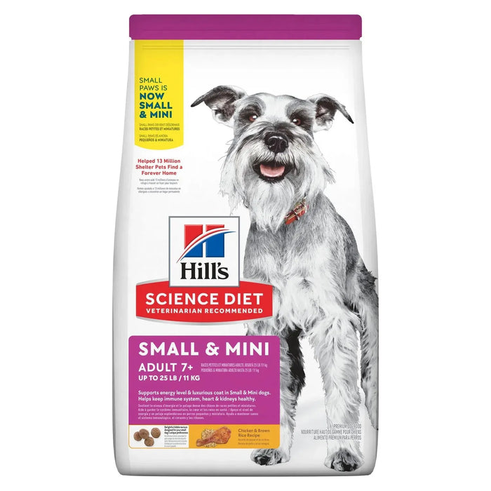 Hardypaw Hill'S Science Diet Adult 7+ Small & Mini Chicken Meal & Brown Rice Recipe Dry Dog Food, 4.5 Lb Bag